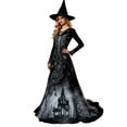 thumbnail image 3 of Women Halloween Witch Maxi Dress, Long Sleeve V Neck Lace Cuff A Line Floor Length Dress, Gothic Haunted House Printed Evening Party Dress, 3 of 6