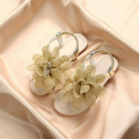

Girls Sandals Summer Beach Shoes Flower Decorated Sandals Elastic Band Flat Sandals Soft Bottom Sandals for Infants Toddlers Girls