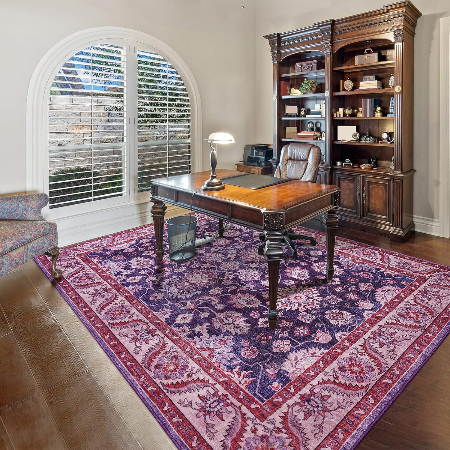 Homore Vintage Boho Traditional Oriental Faux Wool Area Rug, 4' x 6', Purple