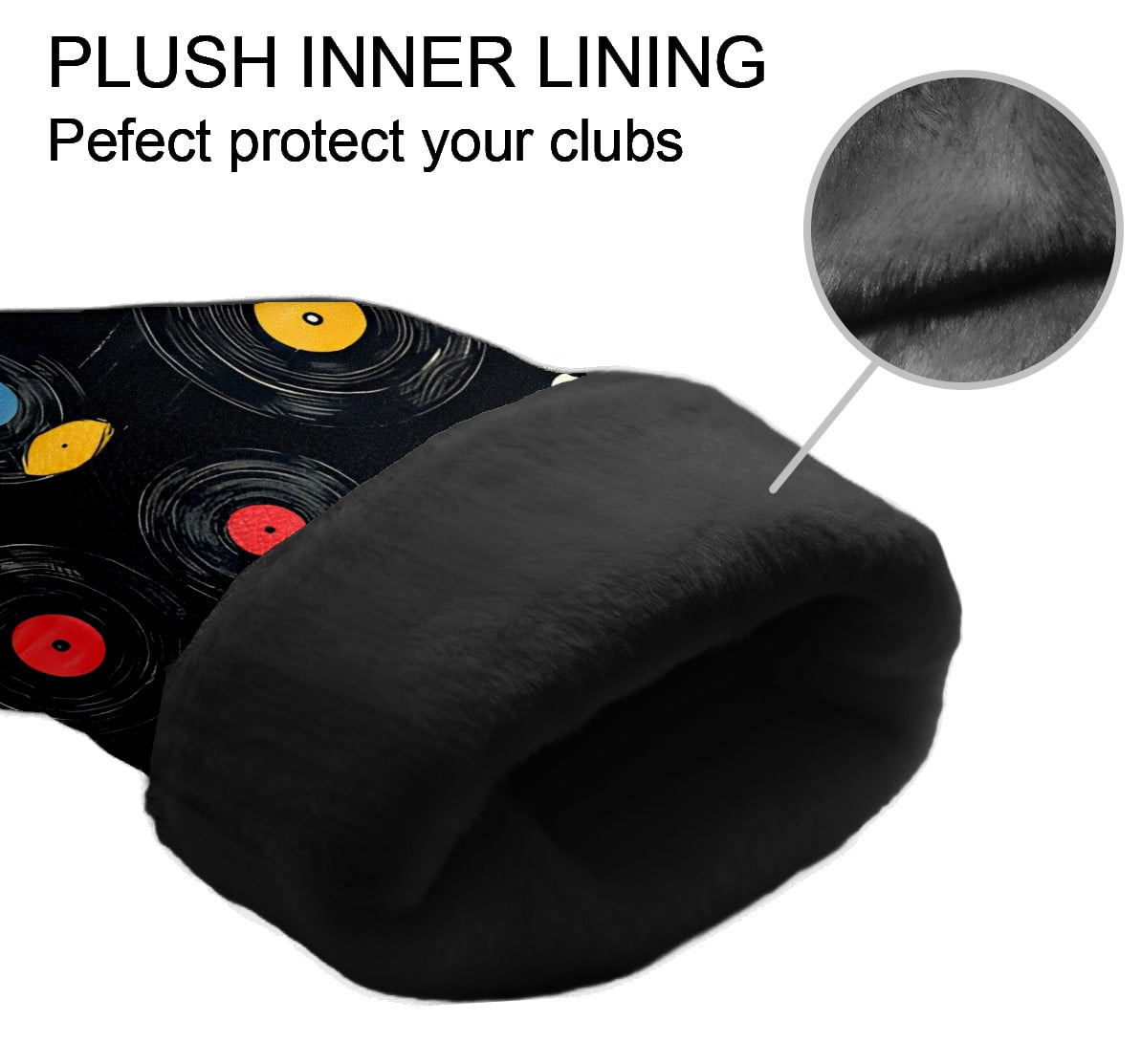Golf Club Covers, Black MusicRecord Premium PU Leather Driver Hybrid Putter Head Covers with Velvet Lining, Waterproof Golf Gifts for Men Women