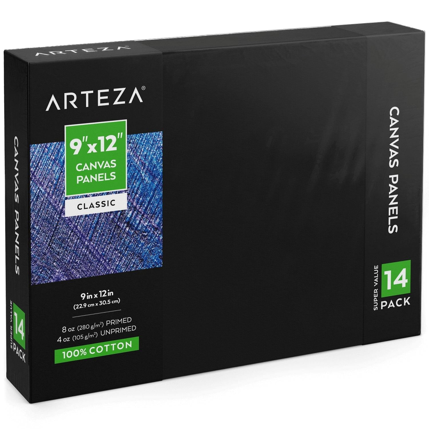 Arteza Canvas Panels, Classic, Black, 9"x12", Blank Canvas Boards for Painting- 14 Pack