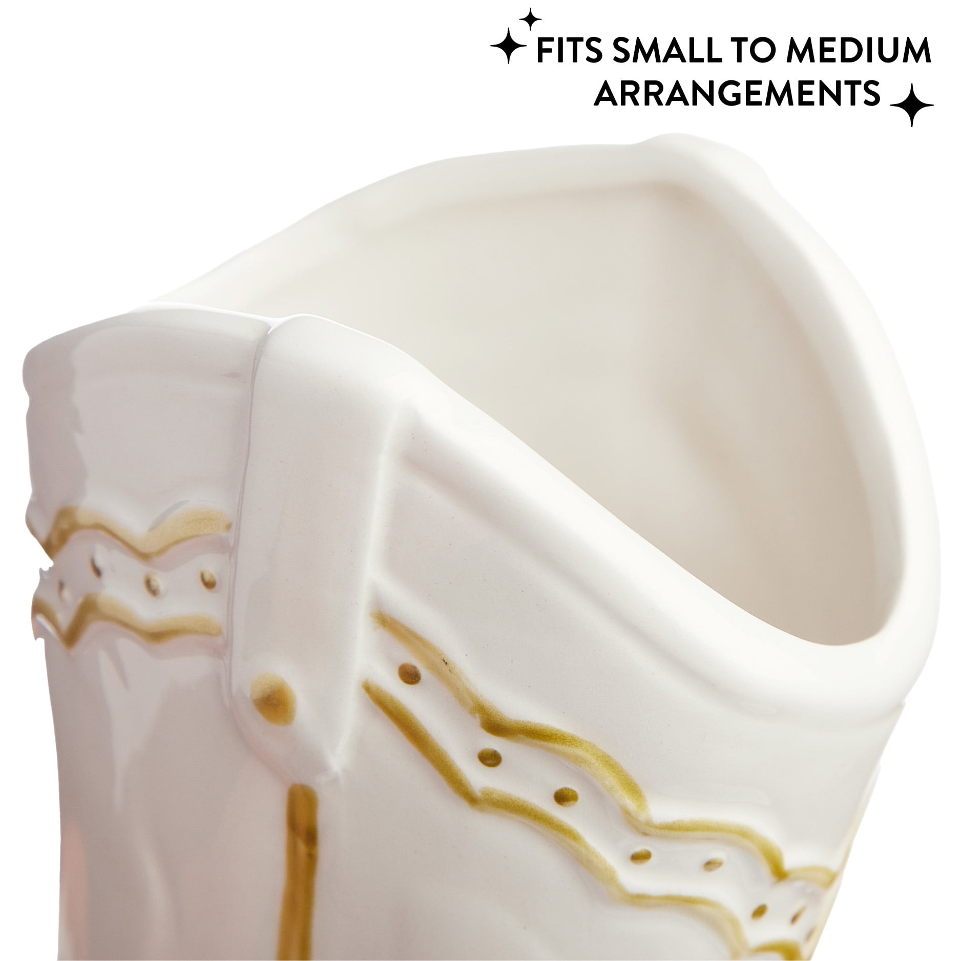 Mainstays White and Gold Cowgirl Boot Ceramic Vase, 7.3" L x 9" H