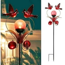 Wonder Garden Christmas 38" Solar Wind Spinner Cardinal Garden Stake Decoration with LED Light, Crackle Glass Ball Weather Resistant Multicolor, Red