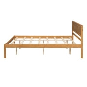 Euroco Queen Platform Bed, Modern Wood Frame Bed with Headboard and Slats for Living Room,Adults,Oak
