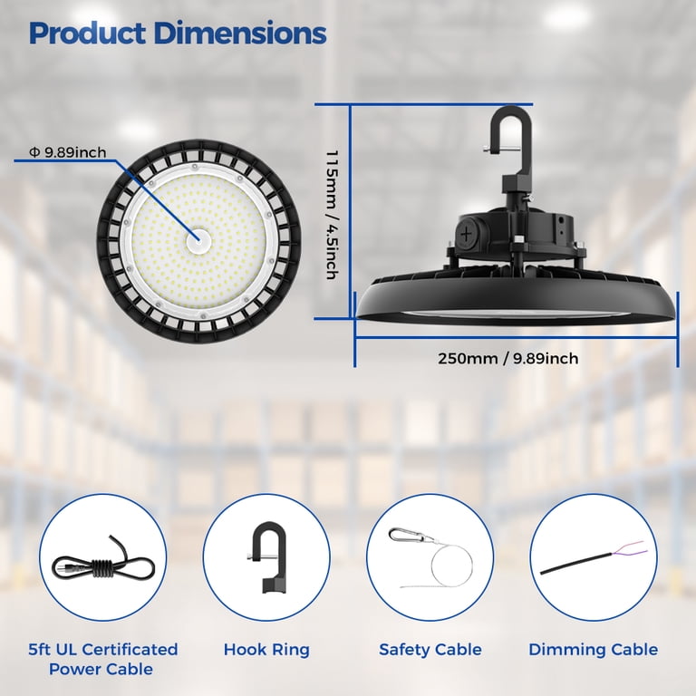6 Pack 100W LED Shop Lights – 15000LM, 6000K Cool White, IP65 Waterproof UFO High Bay – For Garage, Warehouse, Workshop