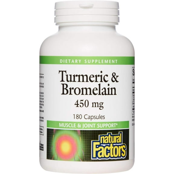 Natural Factors Turmeric & Bromelain 450 mg, Muscle and Joint Support, 180 Capsules