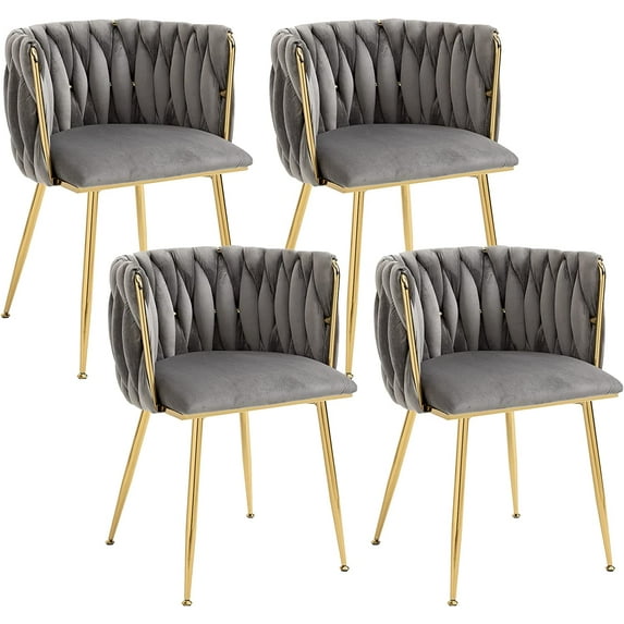 Gold Grey Velvet Dining Chairs Set of 4 Modern Accent Chairs Boucle Velvet Chair for Living Room sillas ce comedor modernas Vanity Chair Kitchen Dining Room Chairs Waiting Room Chairs