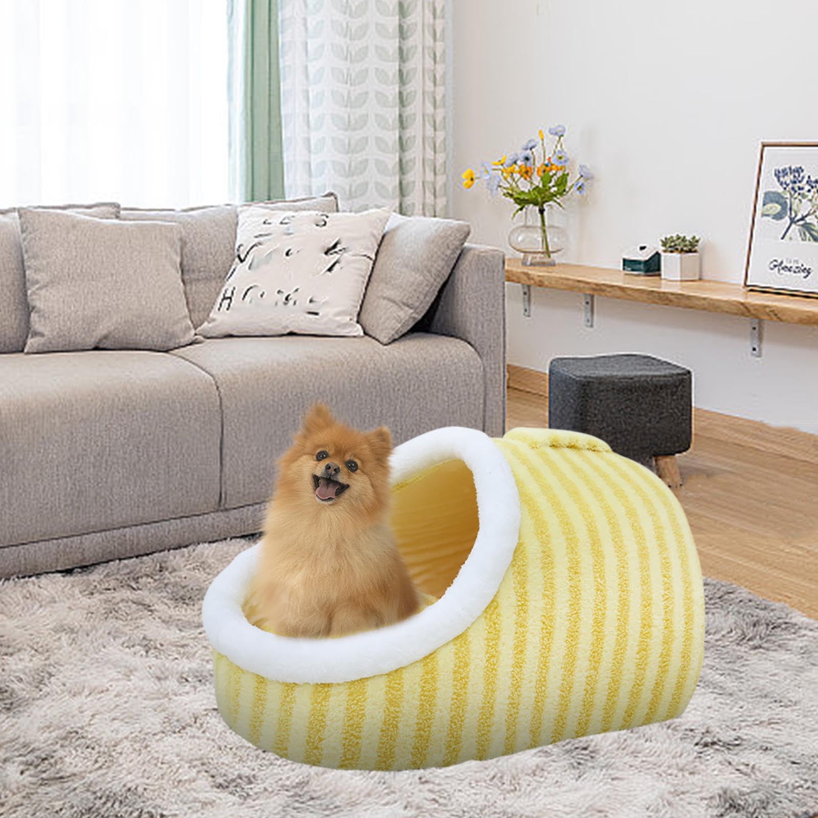 Yaoyar Thickened Covered Dog Bed Large, Dog Beds for Large Dogs with Hooded Blankets, Cuddler Pet Beds for Puppy Cats Washable