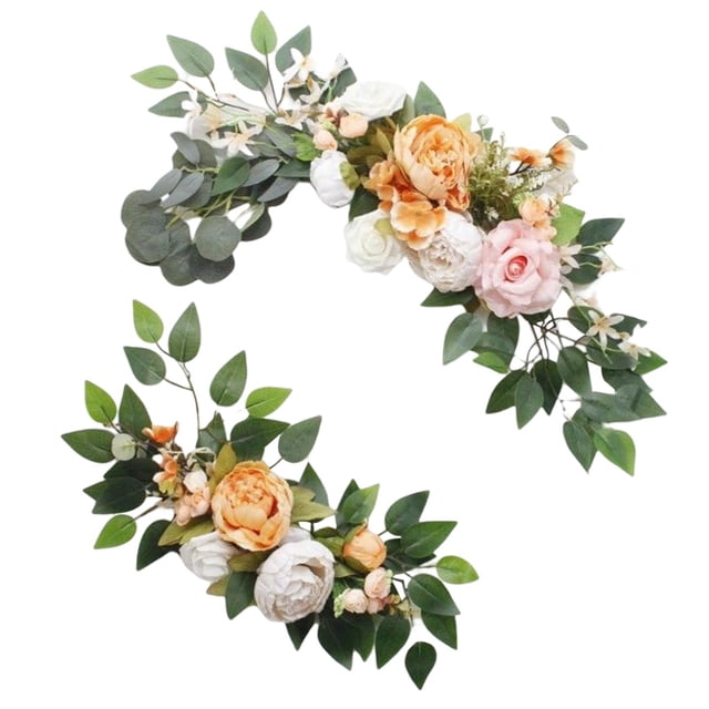 DOLITY 2 Pieces Handcraft Wedding Arch Flowers Flower Row with Green Leaves Artificial Option1 E