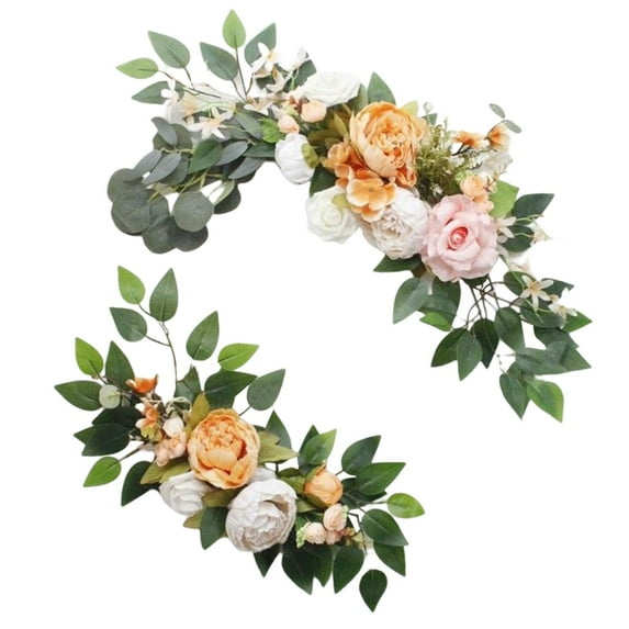2 Pieces Wedding Arch Floral Swag Display Plant Centerpieces Artificial Flowers for Windows Ceremony Backdrop Decoration