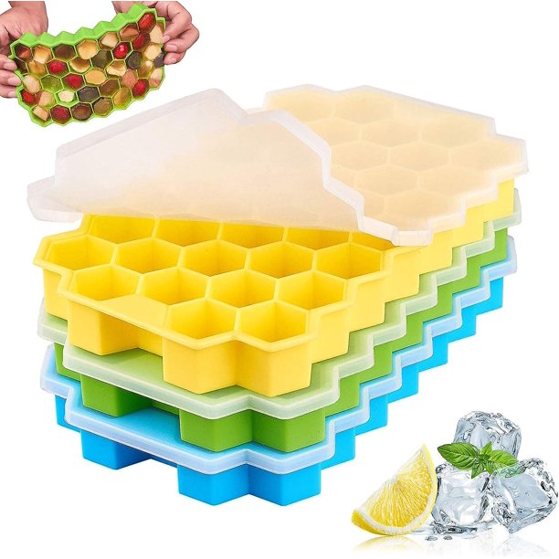 Bandejas para cubitos de hielo, bandeja para hielo con tapas extraíbles y antidesbordamiento, paquete de 3, bandeja para cubitos de hielo de silicona de fácil liberación, sin Bpa,