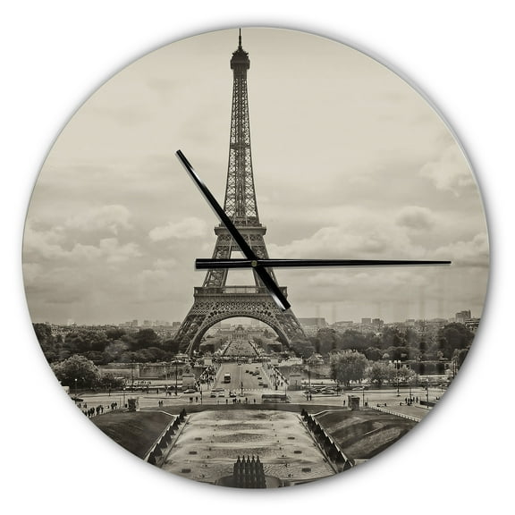 Designart 'Vintage View of Paris France ' Industrial wall clock