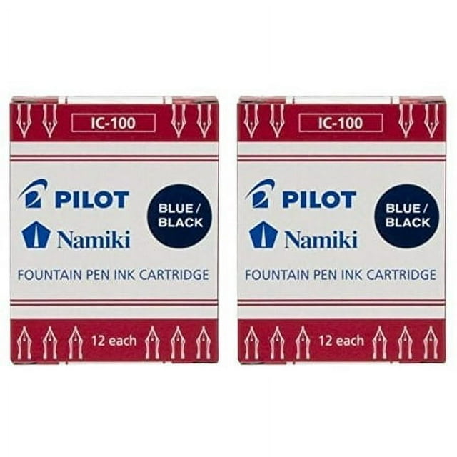 Pilot Namiki IC100 Fountain Pen Ink Cartridge, Blue/Black, 12 Cartridges per Pack (Pack os 2)