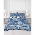thumbnail image 3 of Quilts Full Size, Navy Blue Coastal Soft Comforter Bedding Set for Bed, Summer Beach Ocean Coral Starfish Lightweight Quilted Bedspread with Pillow Cover(2 Pieces) for All Season, 78x90 Inch, 3 of 6