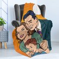 thumbnail image 4 of Family Soft Flannel Fleece Blanket, Happy Family Dad Mom and Son Pop Art Retro Style Vintage Cartoon Illustration Print, Cozy Plush for Indoor and Outdoor Use, 50" x 60", Multicolor, by Ambesonne, 4 of 5