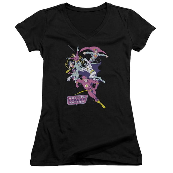 JLA Justice League CoLord of the Ringsful League Junior Women's T-Shirt V-Neck Black