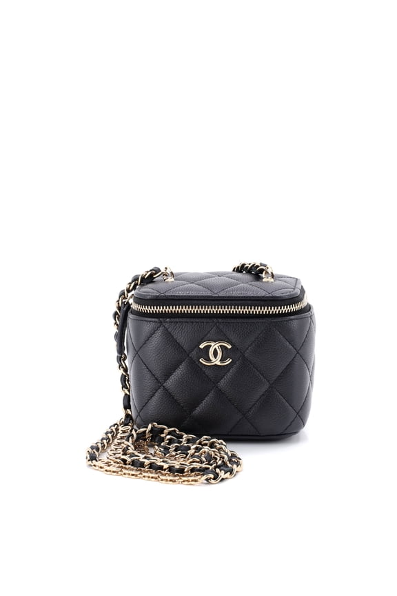 Pre-Owned Tiny CC Link Vanity Case with Chain Quilted Caviar Mini By Rebag