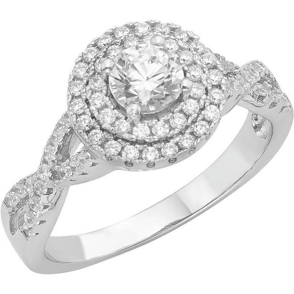 Arista 1/3 Carat T.G.W. Australian Crystal and Cubic Zirconia Women's Halo Engagement Ring in Sterling Silver