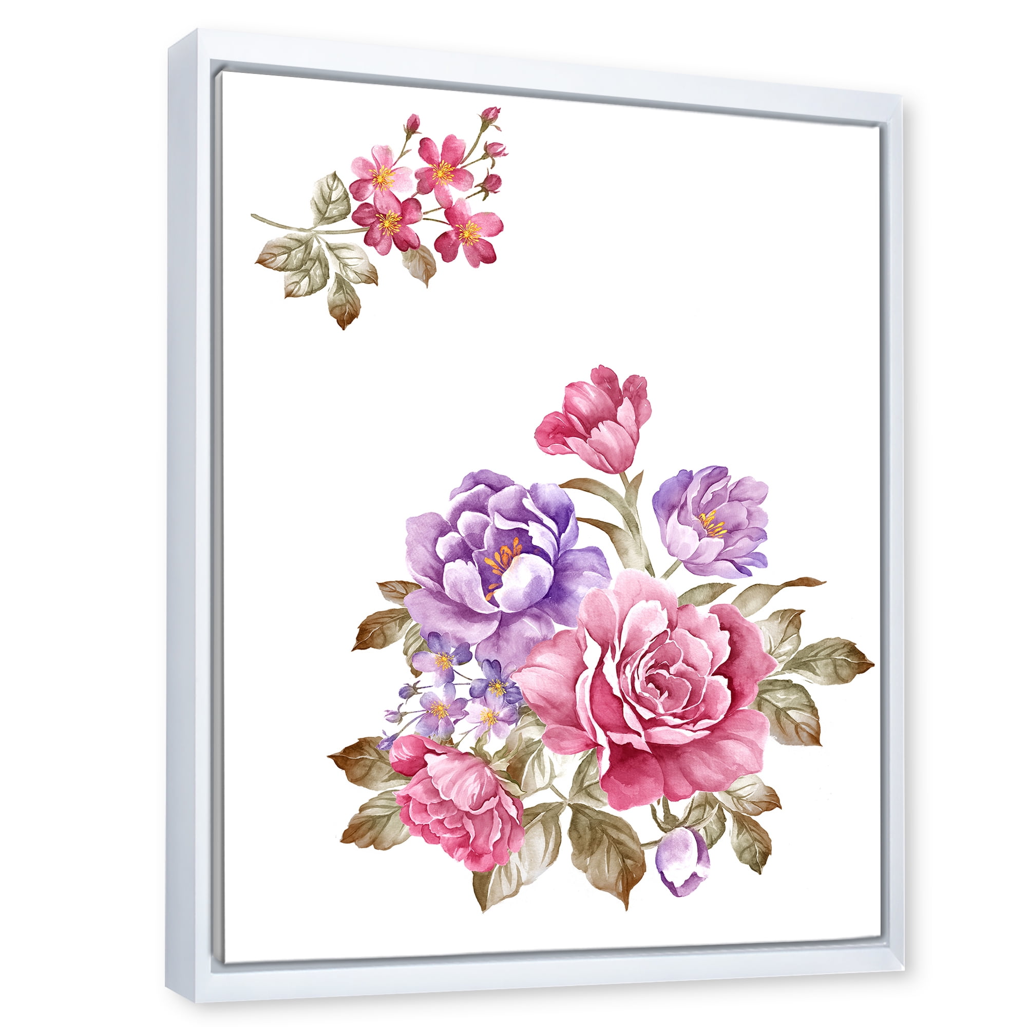 Designart 'Bouquet of Purple and Pink Flowers I' Farmhouse Framed Canvas Wall Art Print