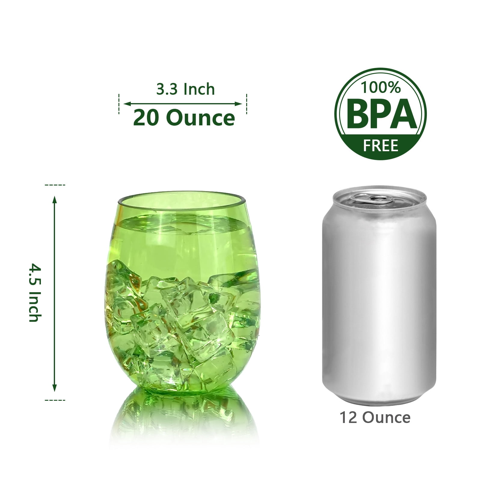 yongzhenlite Set of 6 Acrylic Wine Glasses, 20-ounce Plastic Tumbler for Party Use,BPA Free,Dishwasher Safe (Green)