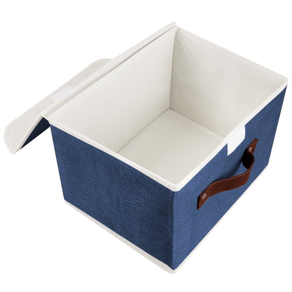  Large Foldable Storage Basket Simple Blue Stripes Storage Bin  Canvas Toys Box Fabric Decorative Collapsible Organizer Bag with Handles  for Bedroom Home