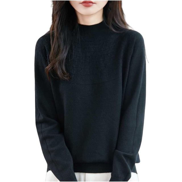WRKEKC Chemises à Manches Longues pour Femmes Couleur Unie Couche de Base en Tricot Ample Col Rond Tunique Décontractée Tissu Doux pour Automne Hiver Confort Quotidien