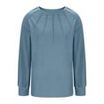 thumbnail image 4 of Women's Casual Crew Neck Sweatshirt Loose Soft Long Sleeve Pullover Tops Chest Pleated Velvet Top Blue M, 4 of 5