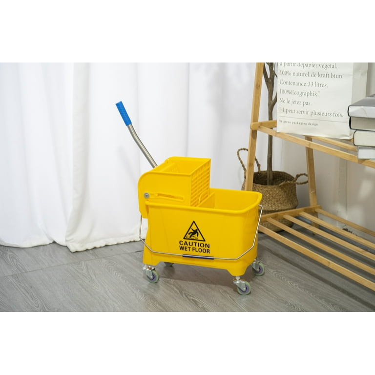 MATTHEW CLEANING Commercial Mop Bucket INCL.2 Pack Mop Head with Side Press  Wringer On Wheels,Heavy Duty Tandem Portable Floor Cleaning Wavebrake,Ideal  for Household,Industrial,Restaurant,22 Quart 