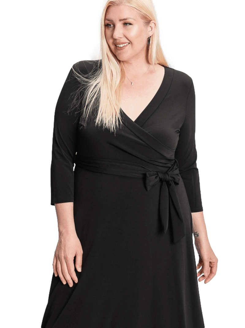 Pacificplex Womens Long Sleeve Wrap Solid Maxi Dress (Medium, Black), Medium, Black