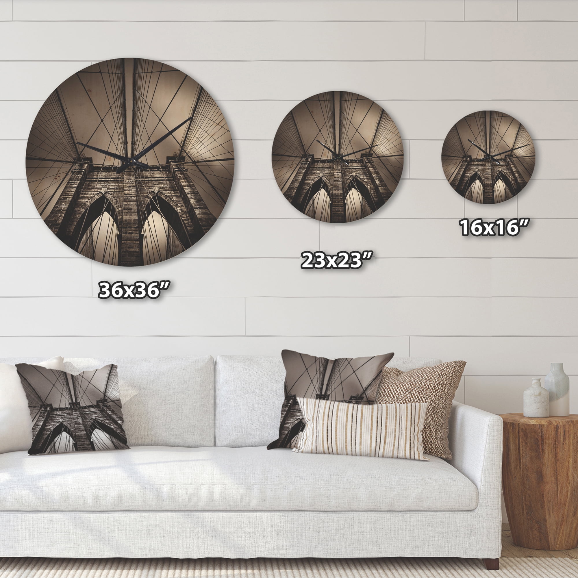 Designart 'Monochrome Brooklyn Bridge in NYC USA ' Modern Wood Wall Clock