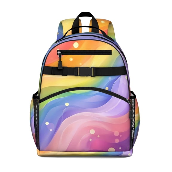 Rainbow Tie Dye Wave Pattern Backpack for School,Cute School Bag,Schoolbag with Adjustable Shoulder Straps & Padded Back,15.25"x11.5"x5.25"