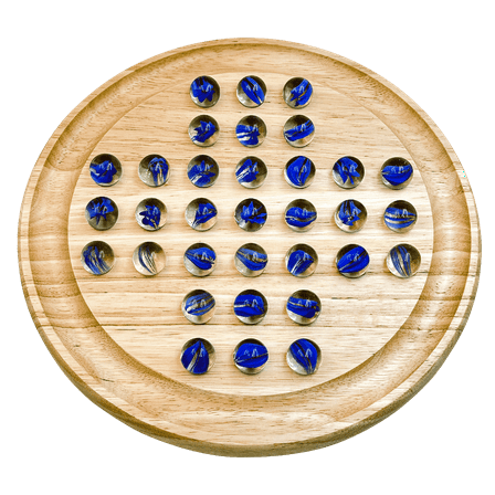 Marble Solitaire Board Game Set | WOWME Wooden Round Board & Glass Pawns | Perfect for Family Game Nights & Strategy Lovers