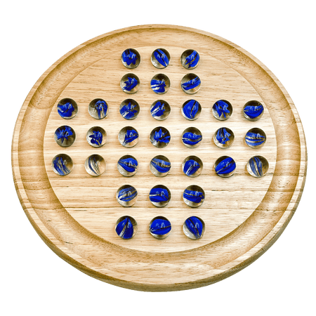 Marble Solitaire Board Game Set | WOWME Wooden Round Board & Glass Pawns | Perfect for Family Game Nights & Strategy Lovers