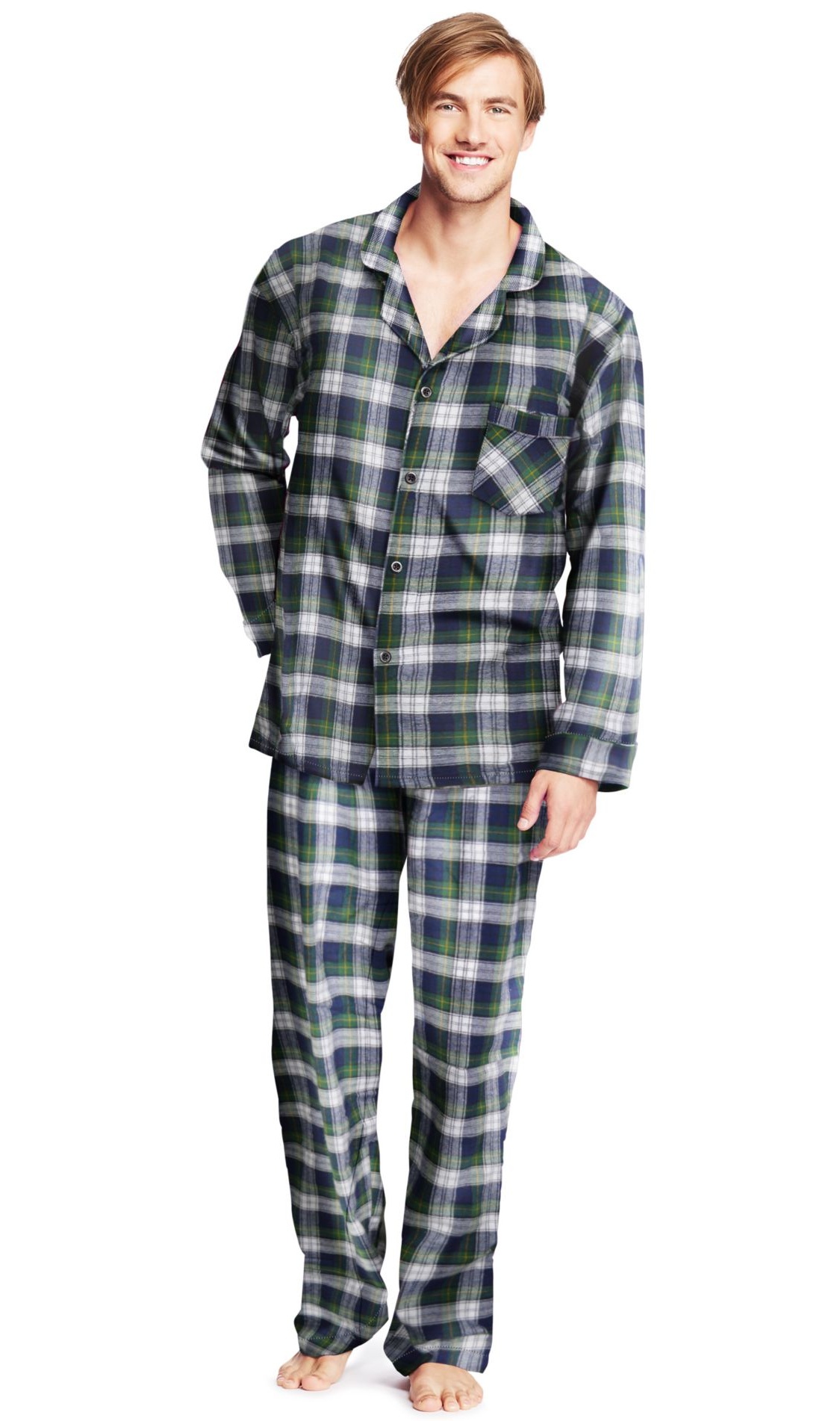 Hanes Hanes Men`s Flannel Pajamas, 0140/0140X, XL, Navy/Green Plaid