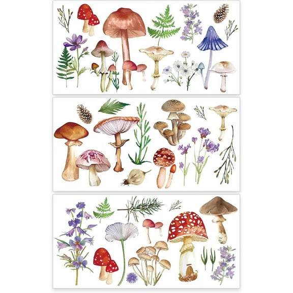 3pcs/Set Rub on Transfers for Furniture and Crafts 12x6 inch Mushroom Decor Transfer Stickers Vintage Boho Flower Leaf Rub on Decals for Wood Furniture Scrapbooking Home Decorations