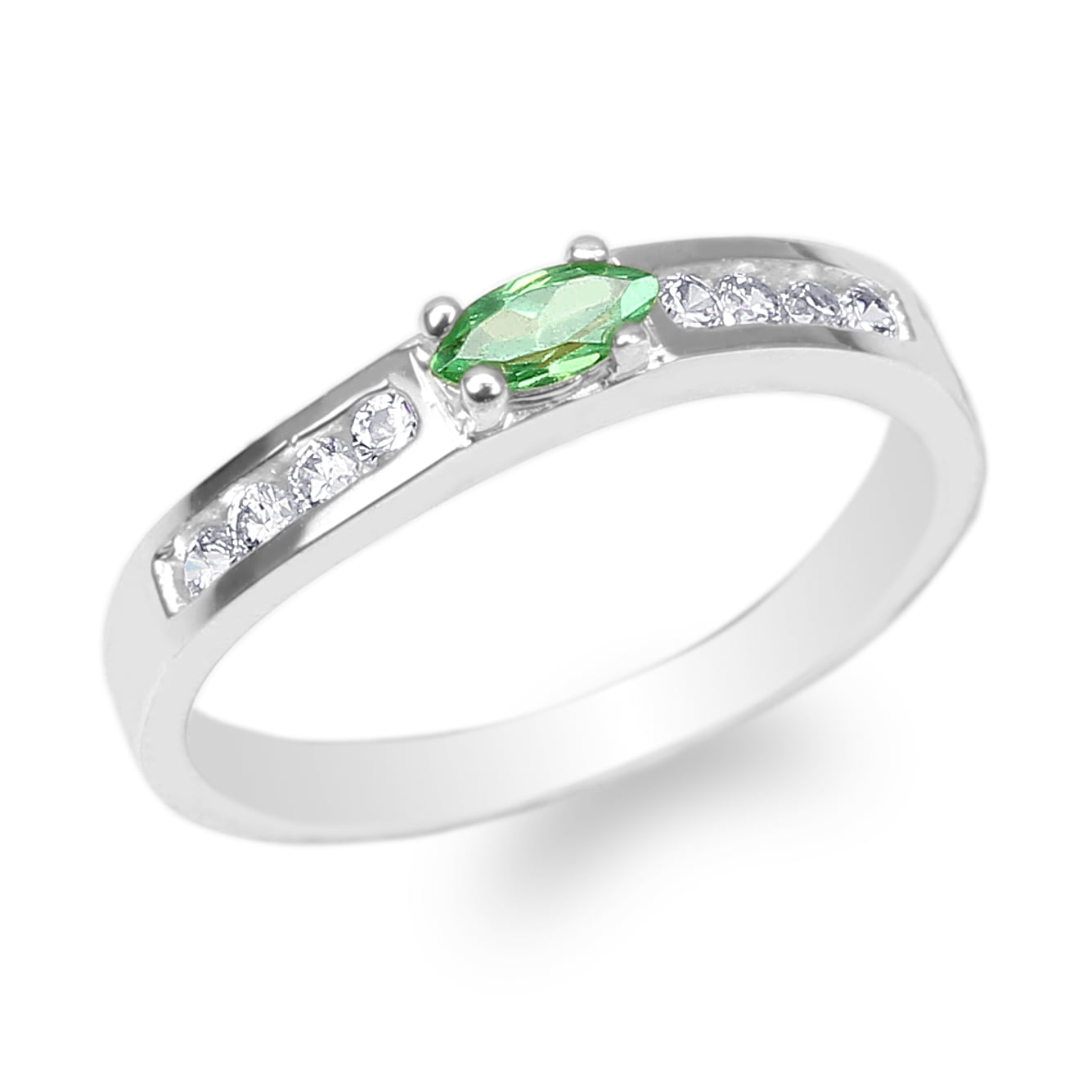 White Gold Plated Marquise Emerald CZ Beautiful Band Ring Size 4-10