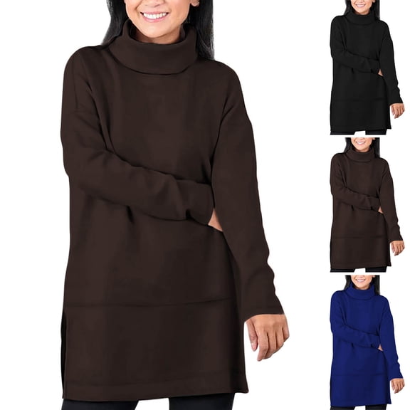 Fall Saving! HVOBTTY Womens Long Sleeve Pullover T Shirt, Fall Tops for Women Plus Size, Women's Casual Fashion Stand Collar Loose Sport Top Black, L