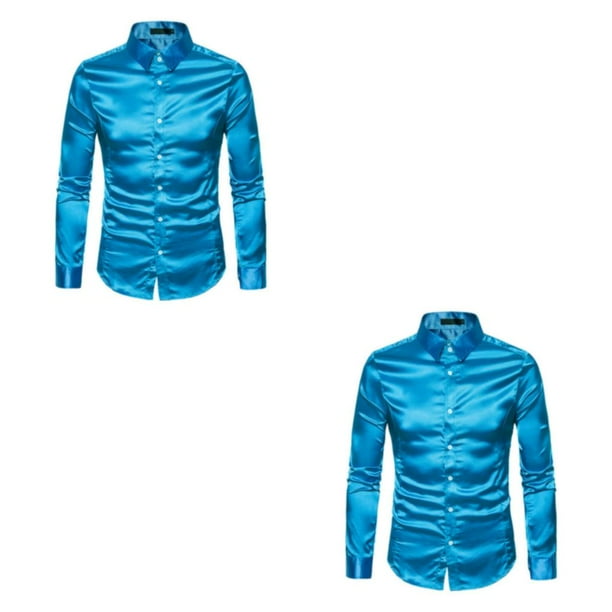 Camisa transpirable Sonducket para hombre Satén con mangas largas Azul grande M azul METRO