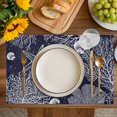 thumbnail image 4 of Navy Blue Coastal Placemats Set of 6, Starfish Coral Summer Beach Ocean Placemats for Dining Table, Place Mats for Kitchen Tabletop, Waterproof Wipeable Dining Table Mats Set, 4 of 9