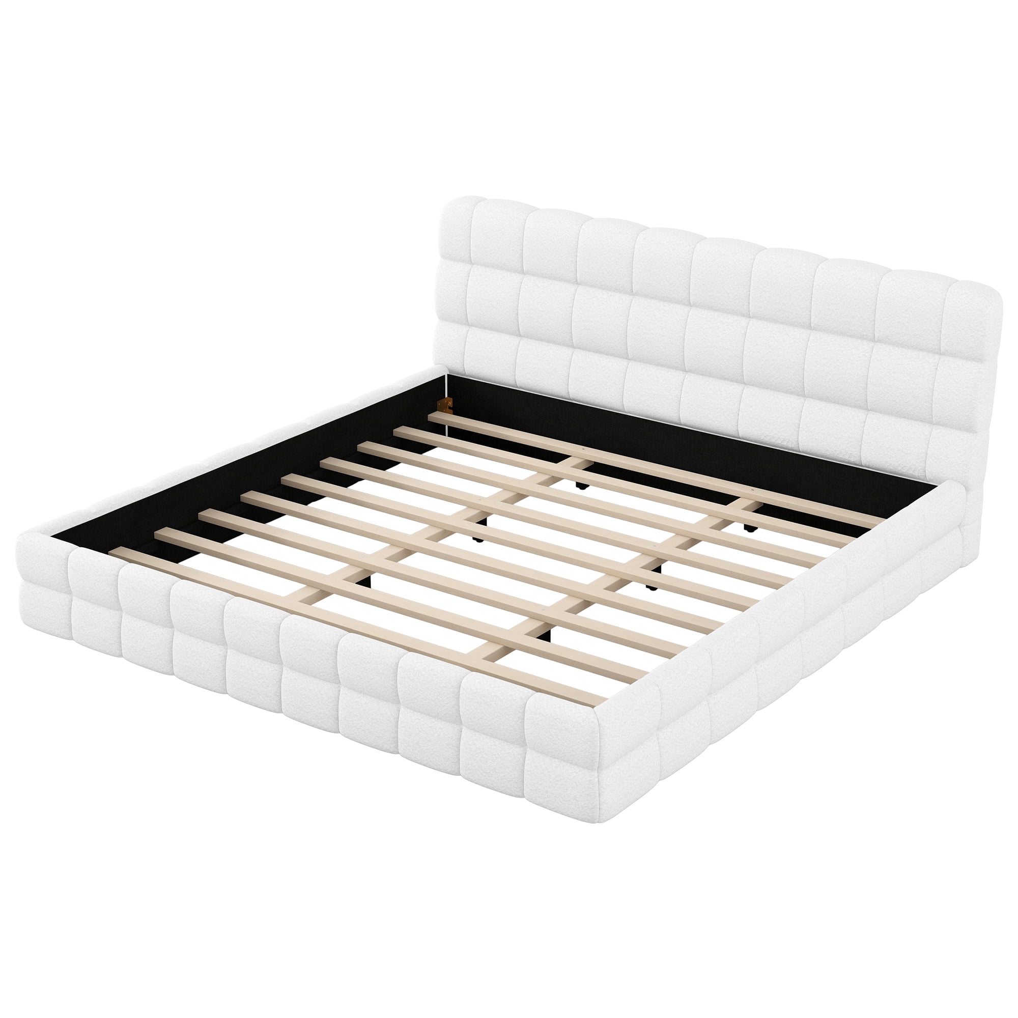 Euroco Upholstered King Size Platform Bed, White
