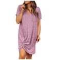thumbnail image 1 of Robes d'Été pour Femmes 2022 Mode pour Femmes Couleur Unie Nœud à Nouer Col en V Manches Courtes Robe Décontractée, 1 of 8
