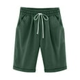 thumbnail image 3 of DDAPJ pyju Womens Plus Size Summer Shorts Cotton Linen Curling Bermuda Shorts Basic Solid Casual Elastic Waisted Knee Length Shorts with Pockets Bermudas mujer Elegantes Green XL, 3 of 5