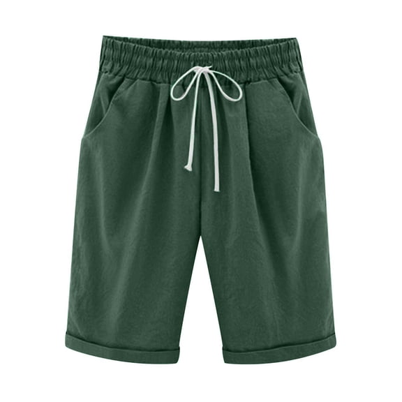 FNFYFH Bermuda Shorts for Women Plus Size Knee Length Shorts Drawstring Elastic Waist Travel Lounge Shorts with Pockets