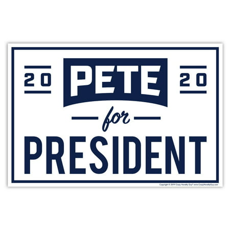 Political Campaign Yard Sign w/Stake - Pete Buttigieg For President 2020 (Blue Retro Design) - 18