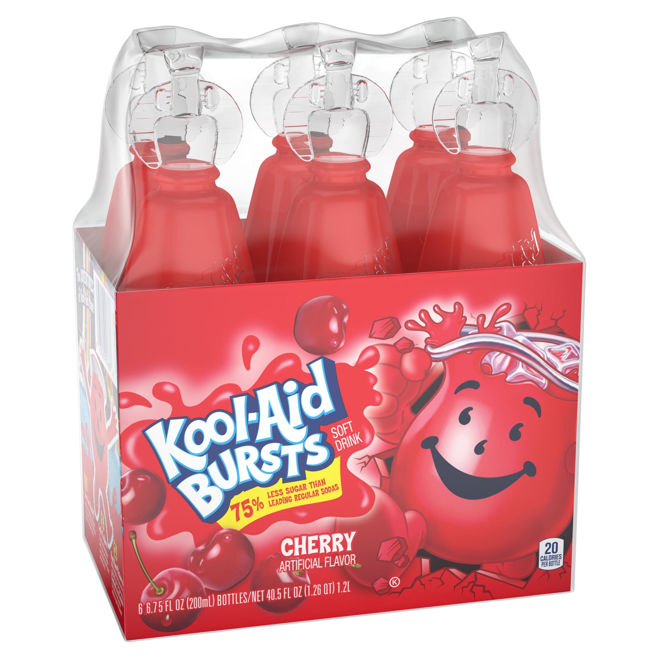 (4 pack) Kool-Aid Bursts Soft Drink, 6 Bottles, for School Lunches and On-the-Go Hydration, artificial flavor Cherry, Caffeine Free, 6.75 oz