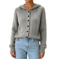 thumbnail image 4 of Women's Hooded Cable Knit Cardigan Button Down Long Sleeve with Pockets Casual Sweater, 4 of 5