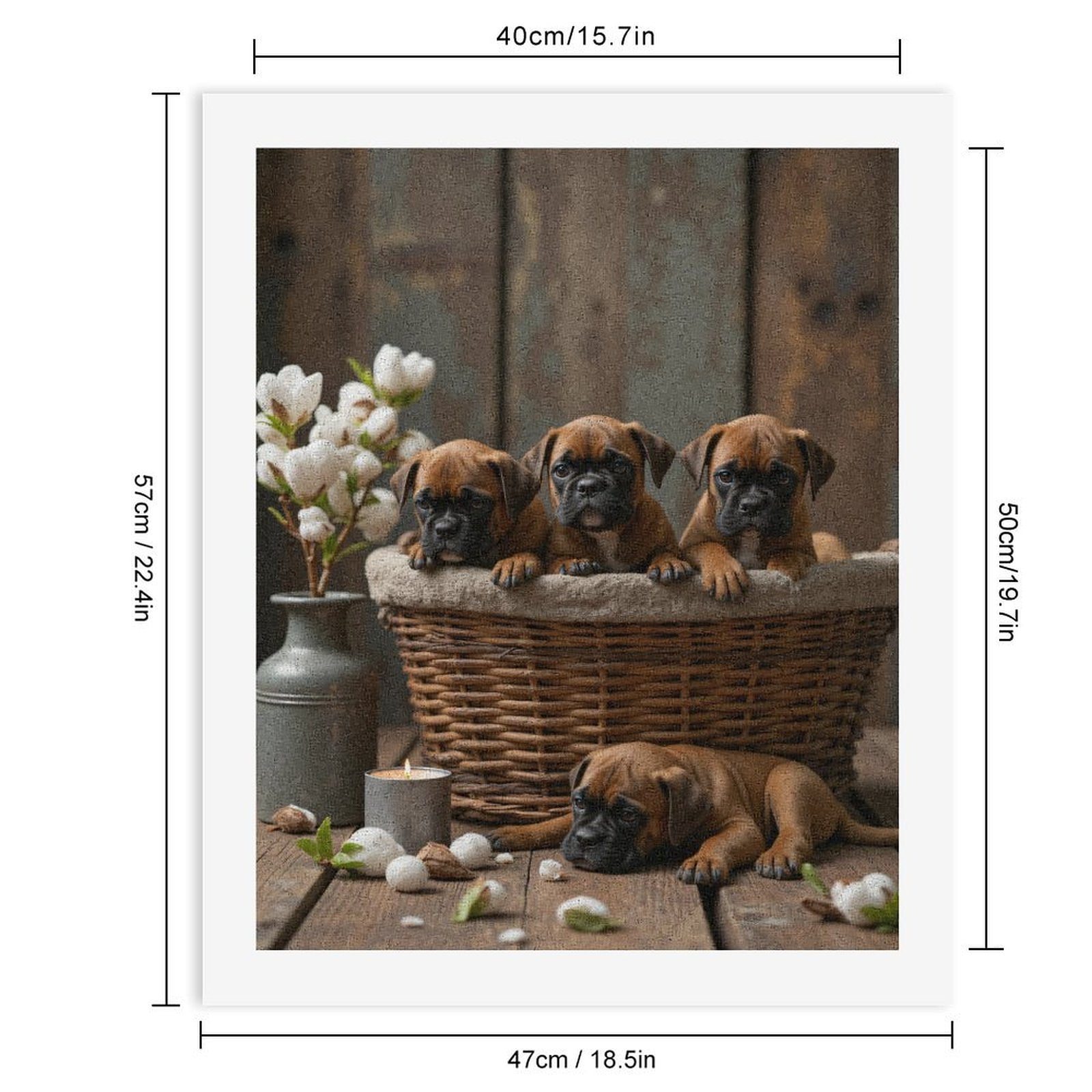 Paint By Numbers Kit for Adults Beginner - DIY Puppies Basket Flowers Candle Wood Canvas Painting Kits for Adults, Frameless Paint By Number for Adults for Home Wall Decor 16x20 Inch