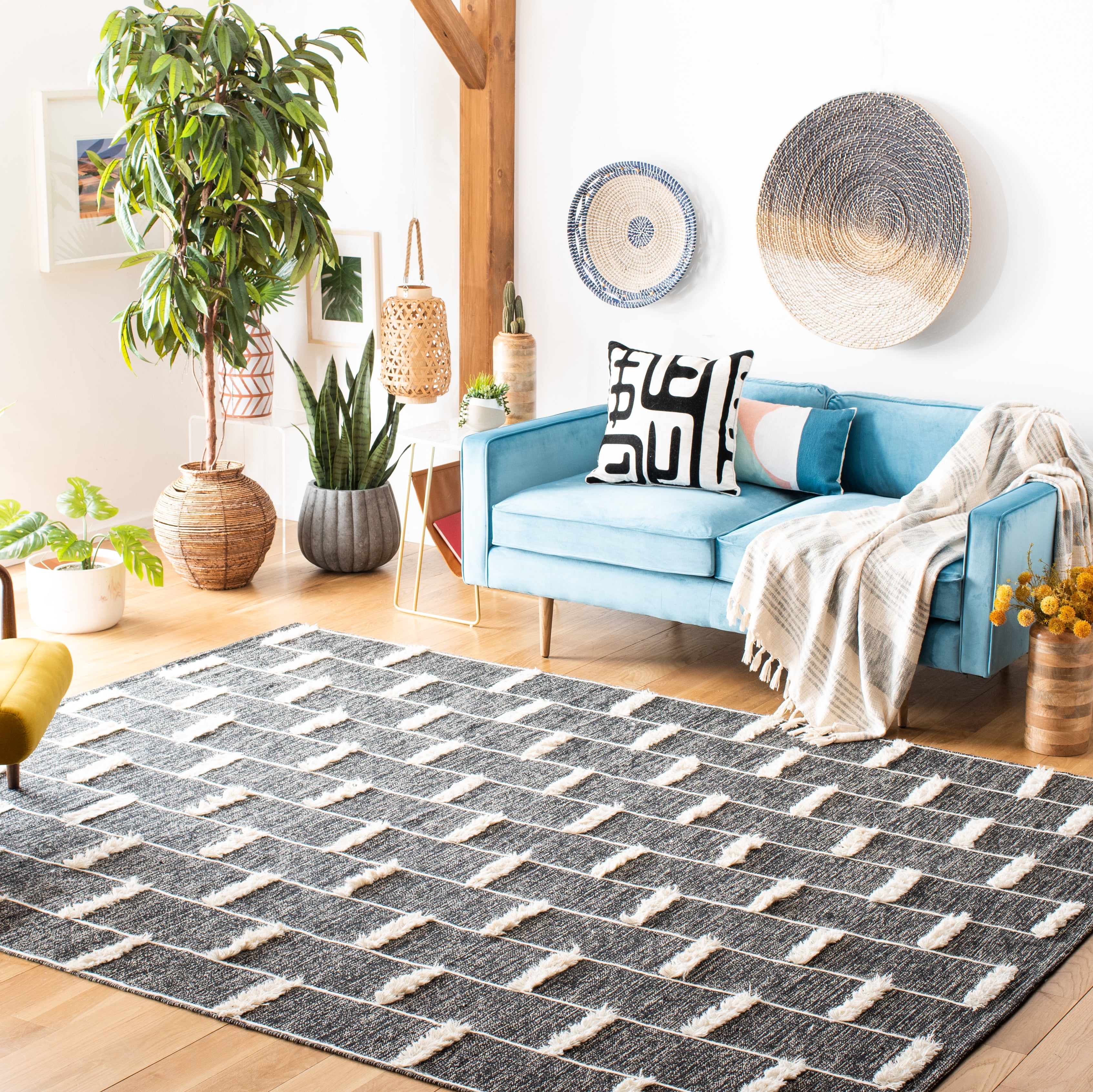 SAFAVIEH Striped Kilim Delaney Striped Area Rug, Black/Ivory, 9' x 12'