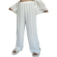 thumbnail image 4 of jtjvou 2025 Womens Crochet Swimsuit Coverup Pants High Waisted Drawstring Sheer Mesh Knit Wide Leg Beach Pant White XXL, 4 of 8