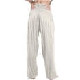 thumbnail image 4 of VEKDONE Womens Cotton Linen Tapered Pants Elastic High Waisted Straight Trousers with Pockets Loose Fit Pleated Loung Long Pants Summer Soft Comfy Baggy Pant, 4 of 7
